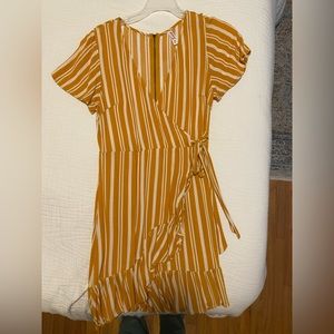 Yellow, stripped wrap dress - Size small